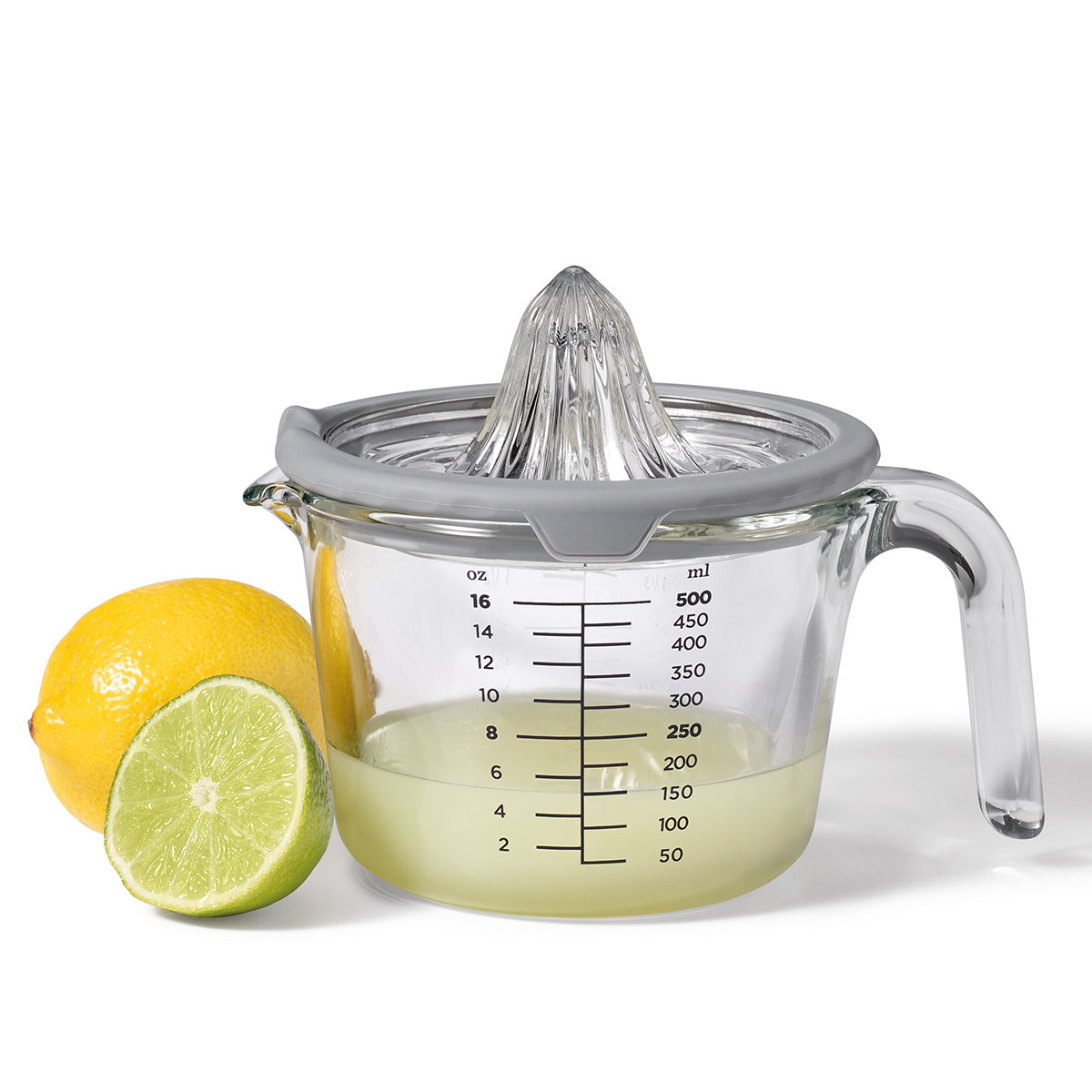 CuttleLab Glass Measuring 2-Cup with Lemon and Lime Juicer (2 Clear) Hand Juicer Liquid Measuring Cups Manual Juicer 2 Cup Measuring Cup Ounce Measuri
