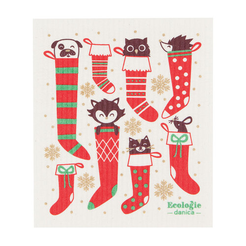 Sponge Cloth, Christmas Stockings Print