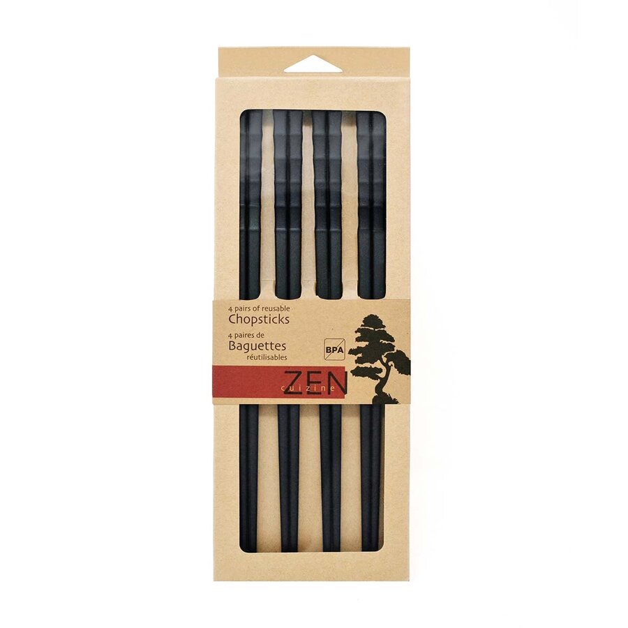 Baguettes réutilisables, ens de 4 paires, noir - Photo 1