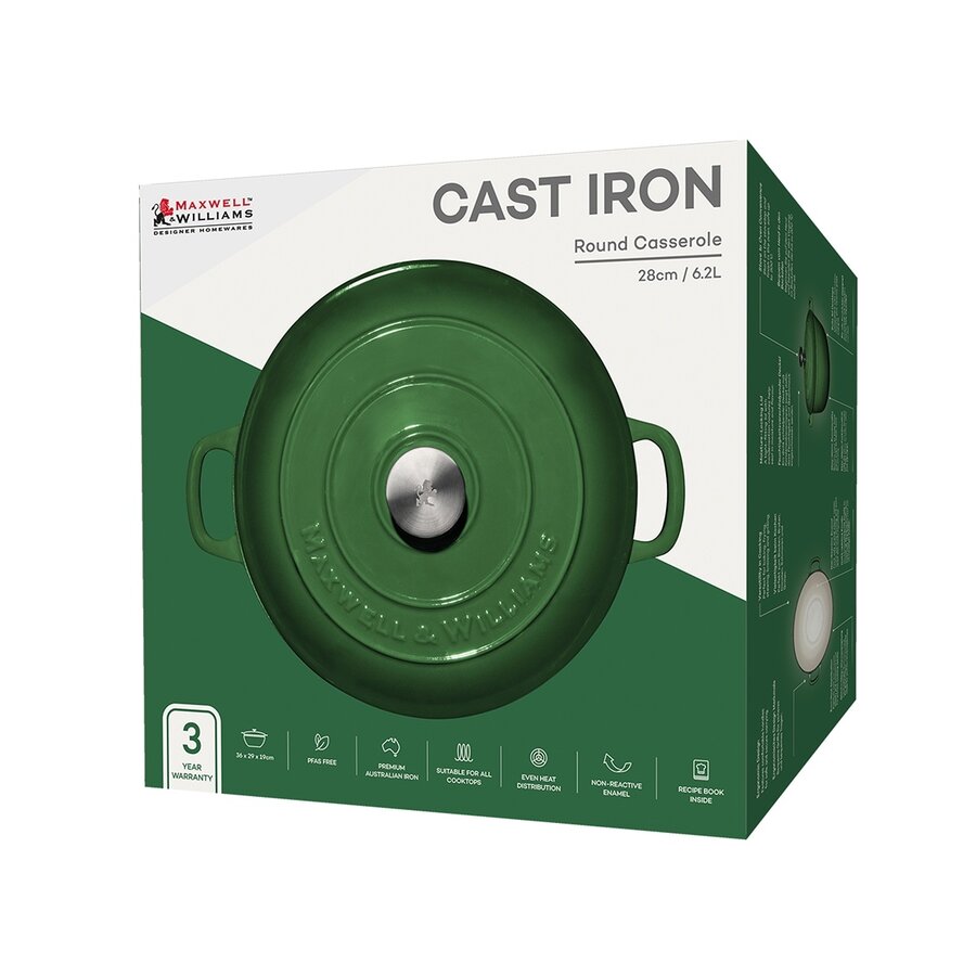 Maxwell & Williams Green Round Cast Iron Casserole 6.2 L / 28 cm - Photo 2