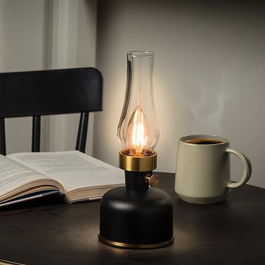 Black Lantern LED Lamp with Chimney - Photo 1