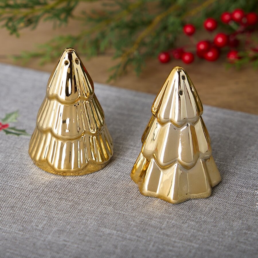 Gold Fir Tree Salt and Pepper Shaker Set - Photo 1