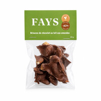 38% milk chocolate chips and roasted almonds Fays