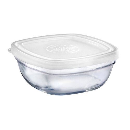 Duralex square glass bowl with lid