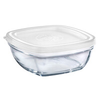 Duralex glass square bowl with lid