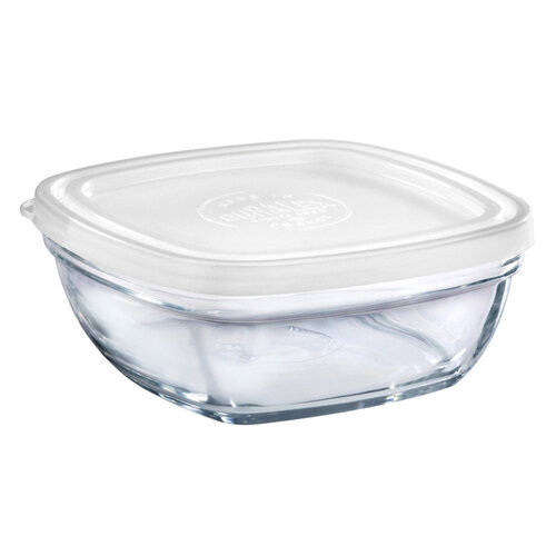 Duralex glass square bowl with lid