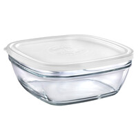 Duralex square glass bowl with lid