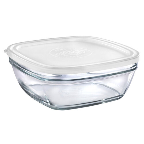 Duralex square glass bowl with lid