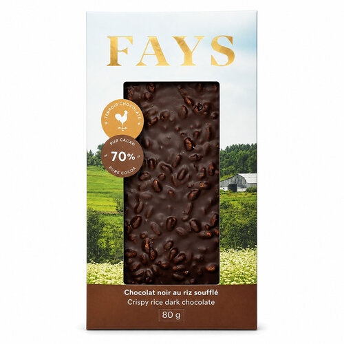 Fays 70% dark chocolate and puffed rice bar