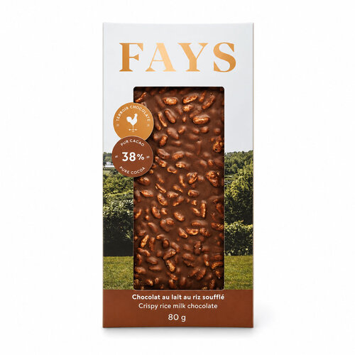 Fays 38% milk chocolate and puffed rice bar