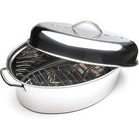 Stainless steel roasting pan set with lid and rack