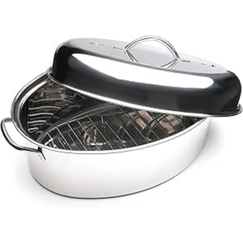 Stainless steel roasting pan set with lid and rack