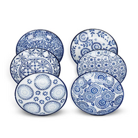 Bol peu profond Indigo Bleu et blanc, assorti