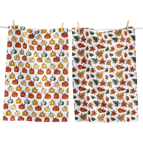 Linge à vaisselle Citrouilles et Feuilles, ensemble de 2