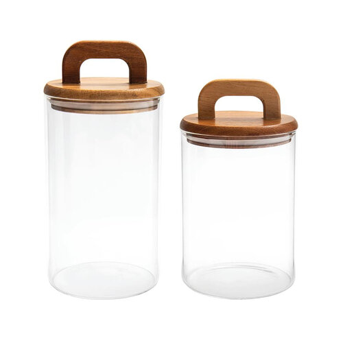 Pot de rangement en verre avec couvercle, ensemble de 2