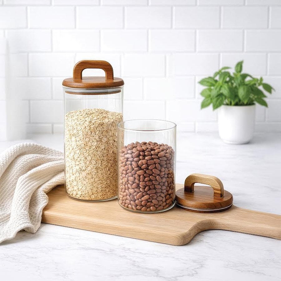 Set of 2 Glass Storage Jars with Lids - Photo 1