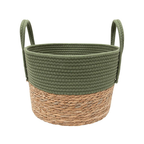 Panier en corde et jonc 30 cm Vert thym