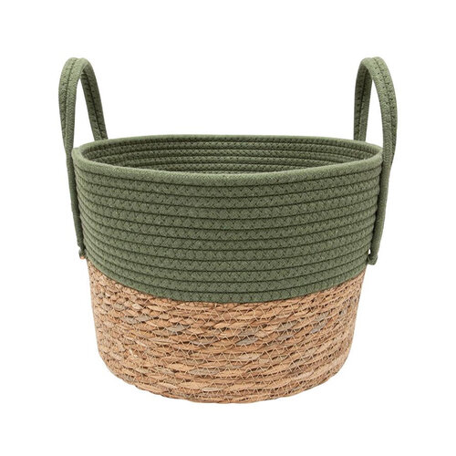 Grand panier en corde et jonc 40 cm Vert thym