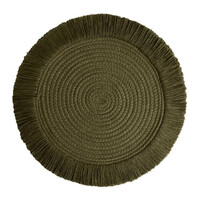 Napperon rond en corde avec frange Vert thym