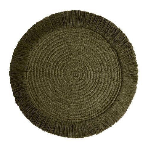 Napperon rond en corde avec frange Vert thym