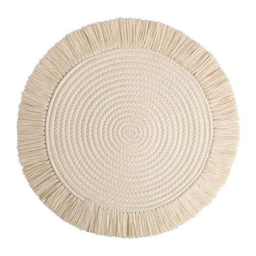 Cream Fringed Round Rope Placemat