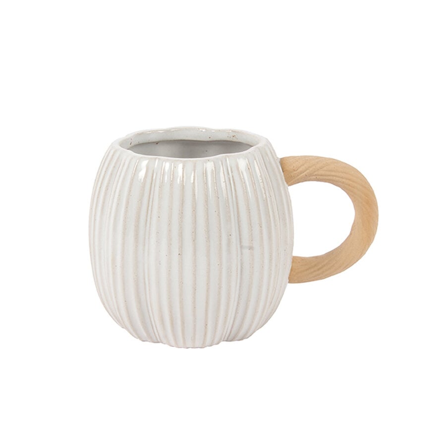 Tasse en forme de citrouille en grès blanc - Photo 0