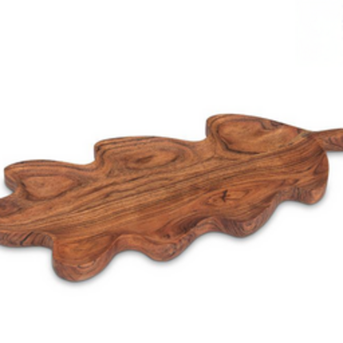 Plat long en acacia à motif feuille de chêne