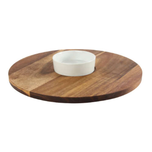 Acacia Lazy Susan with Ceramic Dish