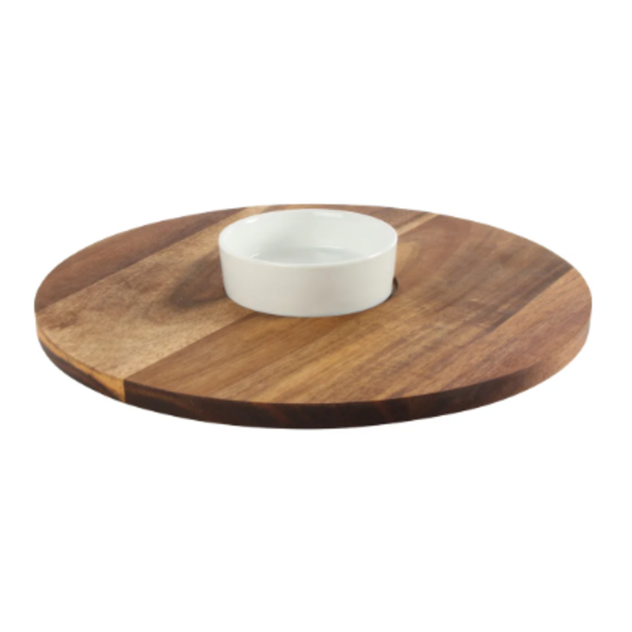 Plateau tournant en acacia avec plat en céramique - Photo 0