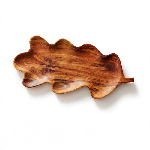 Acacia Long Platter with Oak Leaf Pattern