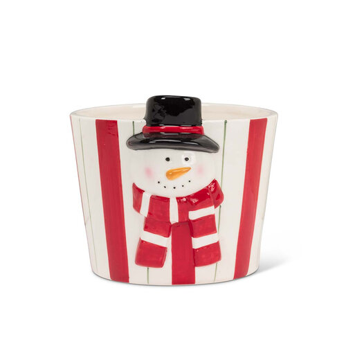 Cache-pot à rayures rouges Bonhomme de neige