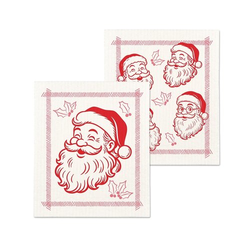 Vintage Santa Red and White Swedish Dishcloths Set of 2