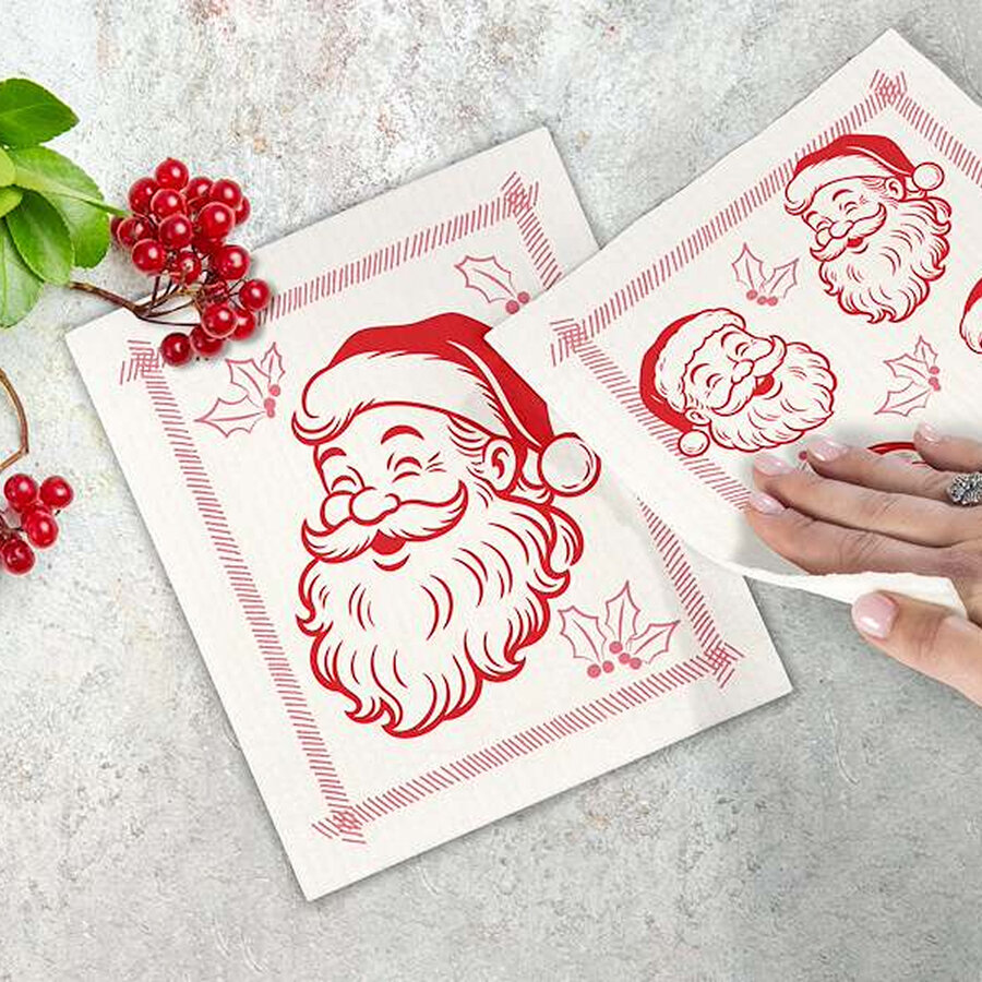 Lingettes suédoises Père-Noël vintage - ensemble de 2 - Photo 1
