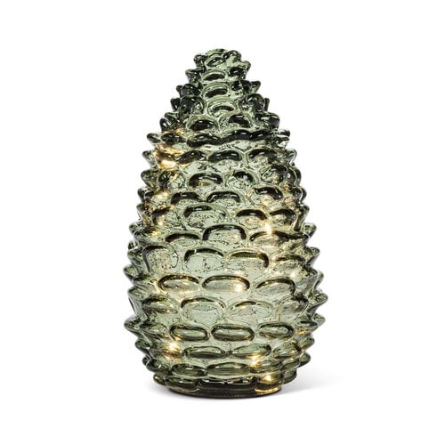 Pomme de pin en verre vert avec LED, grand format