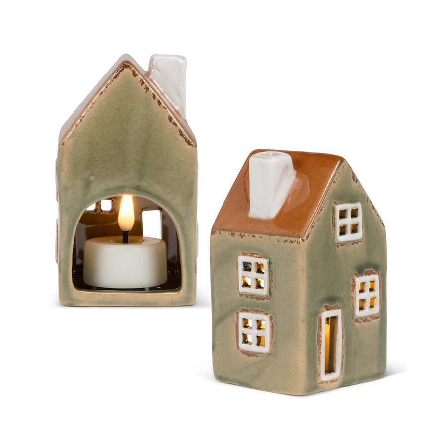 Porte-bougie Maison en céramique verte - Photo 1