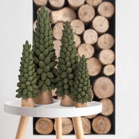 Small Green Velvet Christmas Tree with Pine Cones