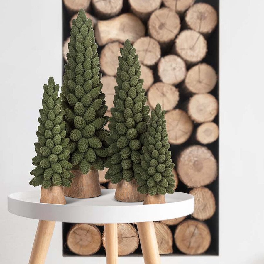 Petit sapin de Noël en velours vert à pommes de pin - Photo 1