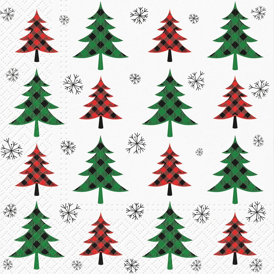 Serviettes de table en papier - Sapins à carreaux - Photo 0