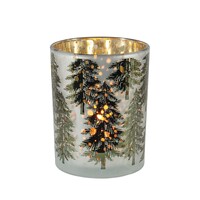 Frosted Glass Fir Tree Pattern Votive 5 Inches