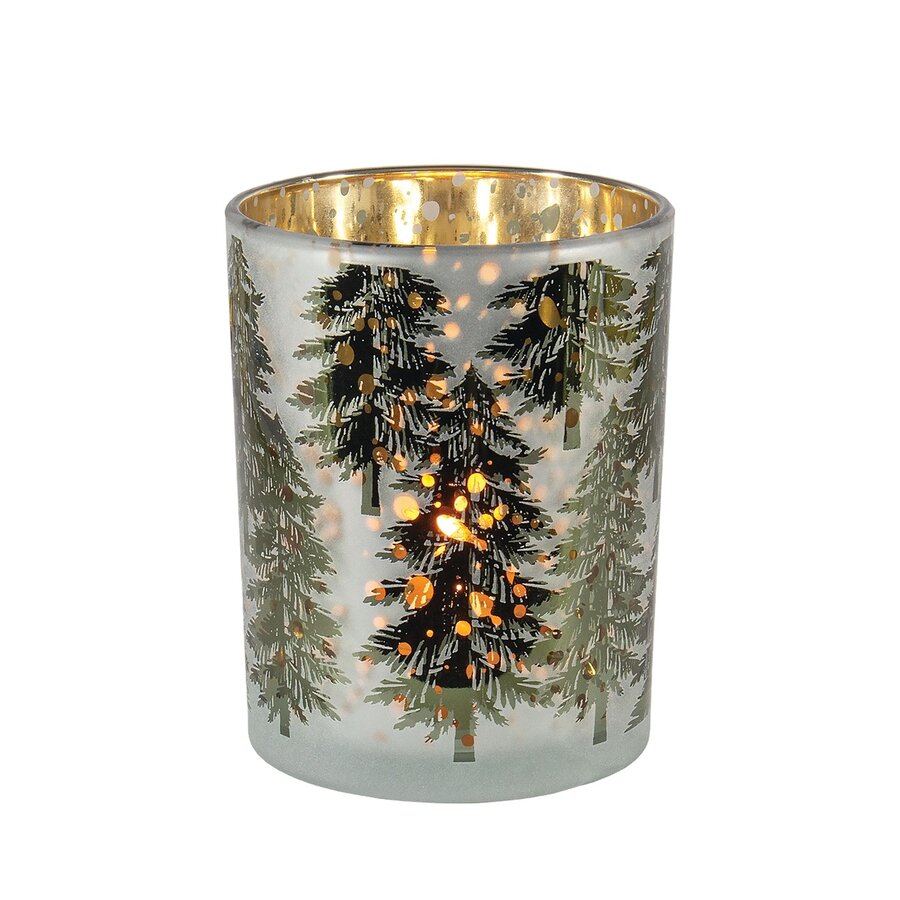 Frosted Glass Fir Tree Pattern Votive 5 Inches - Photo 0