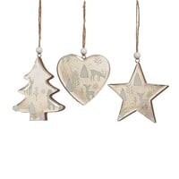 Ornements en bois fini étain métallisé - assortis