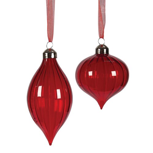 Ornement boule en verre côtelé rouge transparent - assortis