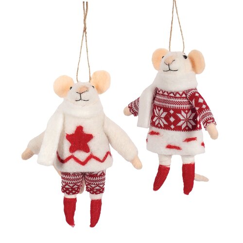 Felt Mouse Ornament with Red and White Nordic Vest