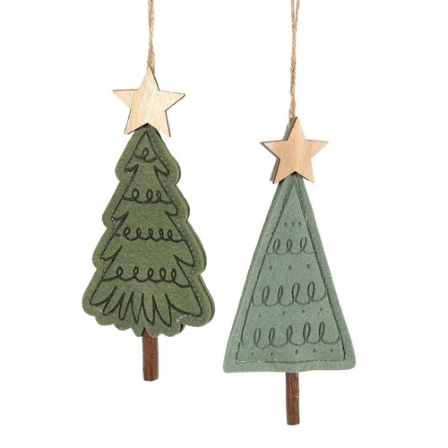 Green Felt Christmas Tree Ornament with Wooden Star