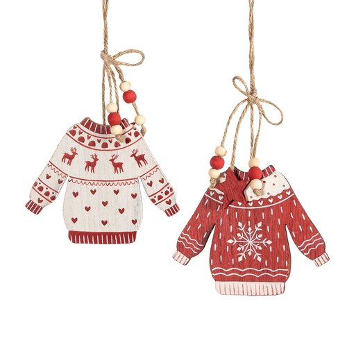 Red and White Wooden Christmas Ornament Nordic Sweater Pattern