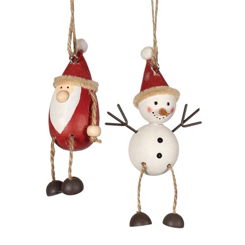Ornement en bois Père Noël et bonhomme de neige - assortis