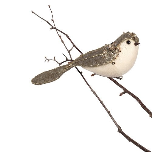 Olive Green and Ivory Felt Bird Ornament with Sequin