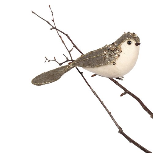 Ornement en feutre Oiseau vert olive et ivoire avec paillette
