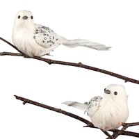 Ornement oiseau blanc avec paillettes argentées