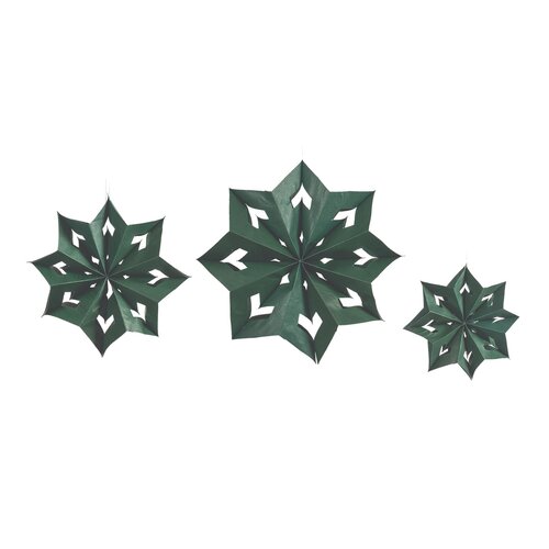 Forest green paper snowflake ornament, set of 3